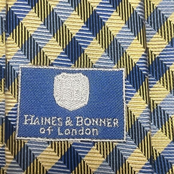 2for25 Haines & Bonner Of London Silk Handmade Tie Yellow Blue Checks Necktie - Picture 6 of 9